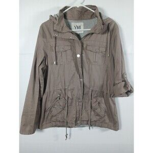 YMI Collection Women’s L Brown Removable Hood Utility Jacket GUC Anorak Style